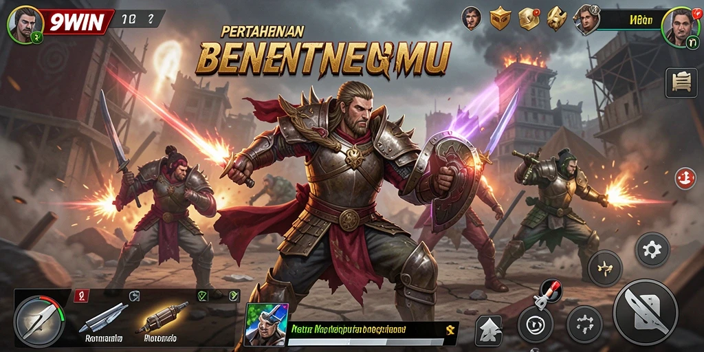 Screenshot menunjukkan pertempuran strategis dalam 9WIN.