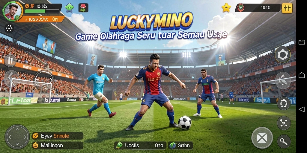 Tangkapan layar dari gameplay LUCKYMINO yang menampilkan aksi olahraga yang mendebarkan.