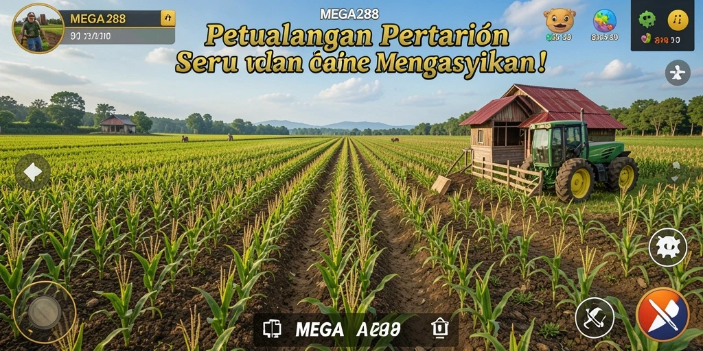 Tampilan gameplay seru di dunia pertanian yang luas dan interaktif.