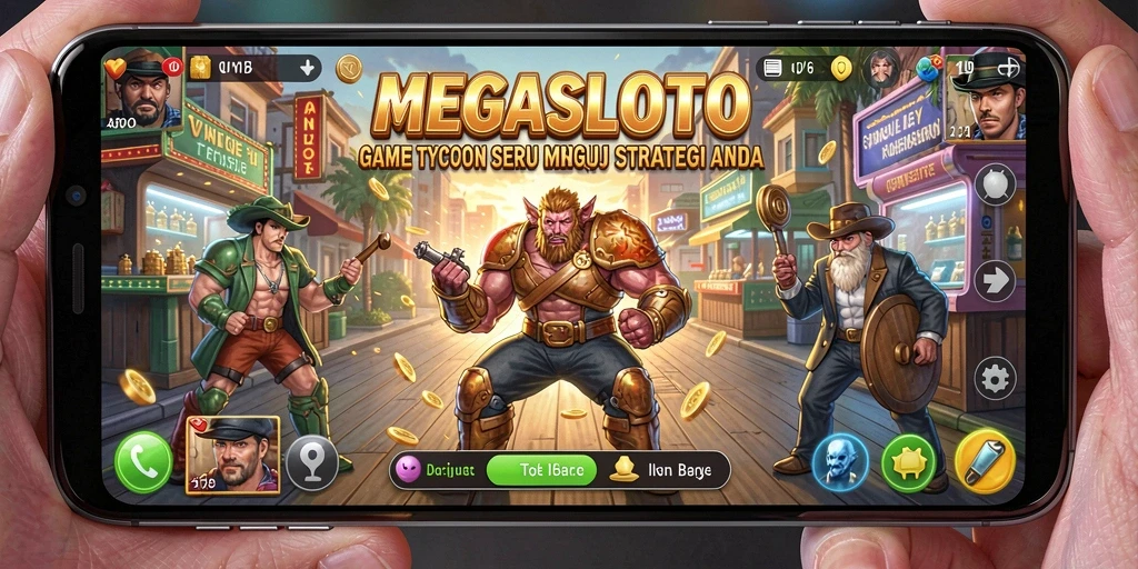 Tampilan gameplay seru dalam MEGASLOTO yang menggambarkan pengelolaan bisnis.