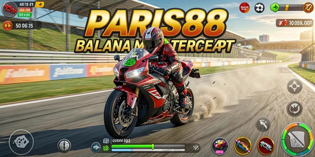 Tampilan menarik saat gameplay PARIS88 menampilkan balapan motor yang seru.