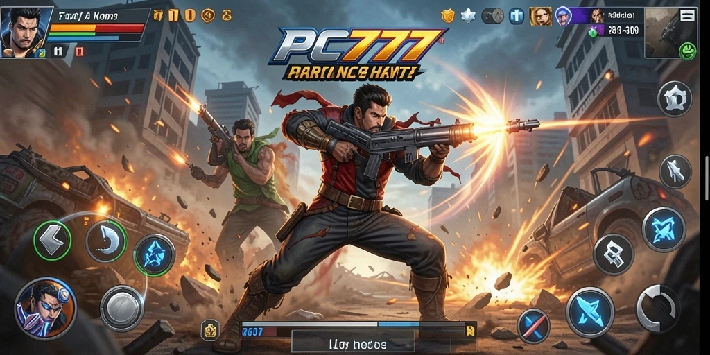 Screenshot menunjukkan pertarungan aksi yang intens dalam PC777.