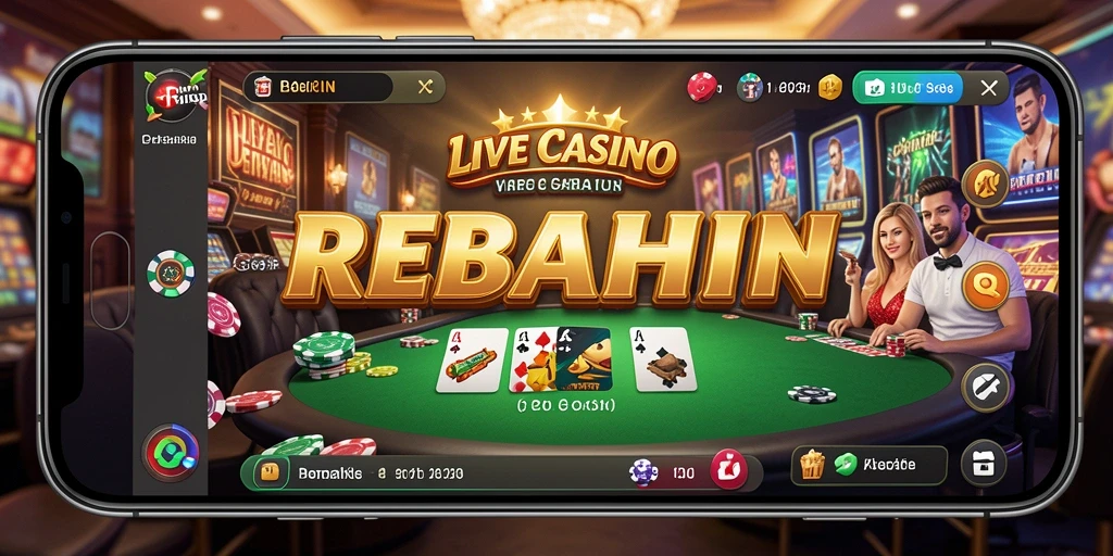 Screenshot utama gameplay REBAHIN menampilkan suasana kasino yang mendebarkan.