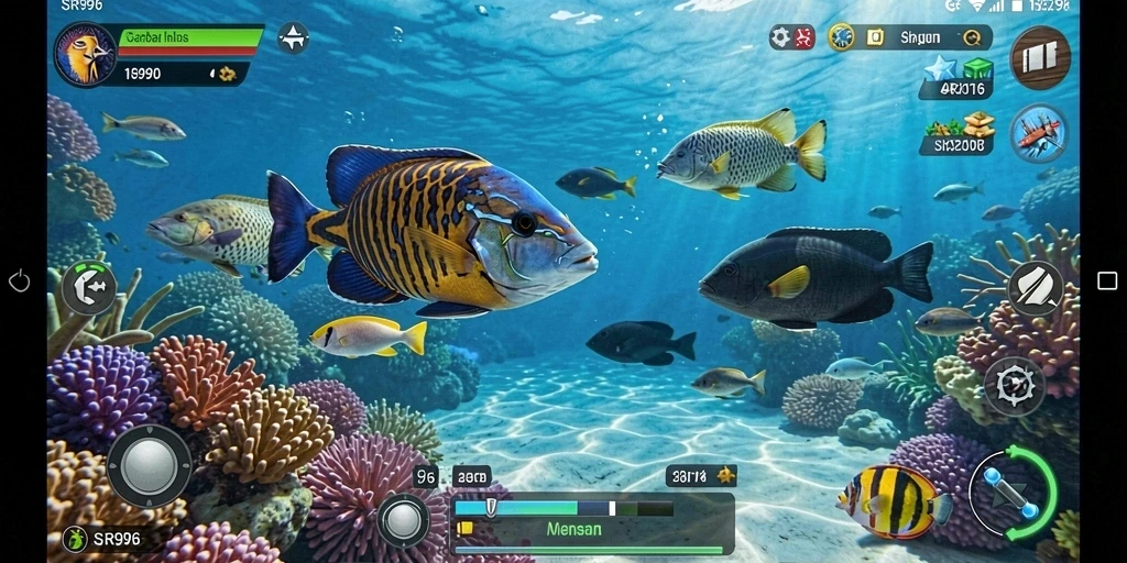 Tampilan gameplay SR996 yang menampilkan aksi menembak ikan.